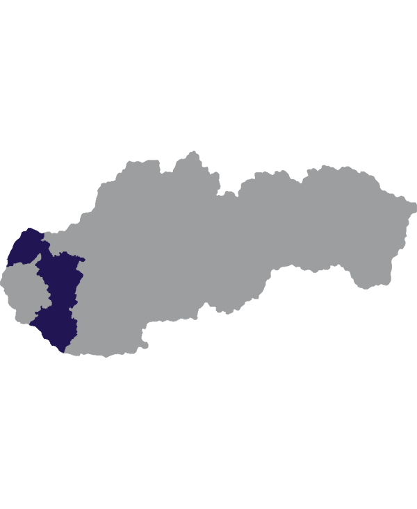 Landkaart Slowakije grijs met regio Trnava donkerblauw op transparante achtergrond - 600 * 733 pixels